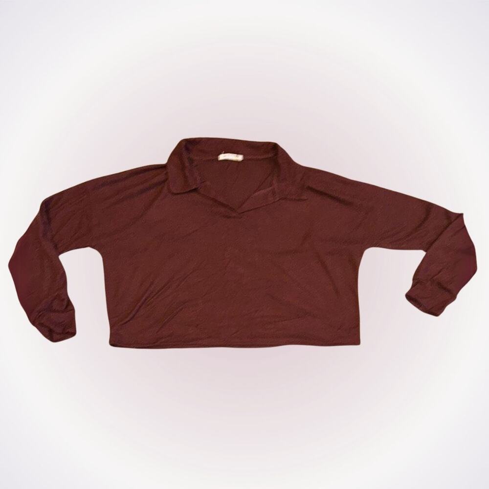 Caution to the Wind Maroon Cropped Collared Shirt | Sz M